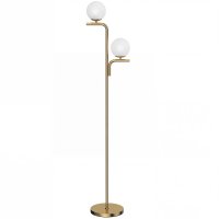 HOMCOM Lampadar cu Două Capete pentru Living, 3 Temperaturi de Lumină, Abajur din Sticlă Auriu | Aosom Romania - 1