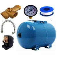 Kit accesorii hidrofor, vas expansiune 50L otel, presostat, manometru, racord 5 cai bronz, furtun racord Inox cu cot 60cm - 1