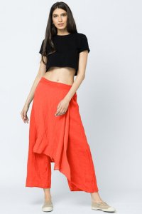 Pantaloni de vara din in corai cu aplicatii decorative - 1