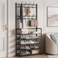 Cuier metalic modern cu suport pentru pantofi si 5 rafturi, 170 cm - 1