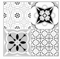 Set 12 placi autocolante din vinil 30 x 30 cm rezistente la apa model FLORAL ALB NEGRU DP0202 - 1