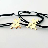Set de 2 bratari puzzle personalizate din aur galben 14K, cu snur reglabil - 1