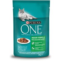PURINA One Indoor, Ton cu Fasole Verde, plic hrană umedă pisici, (în sos), 85g - 2