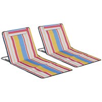 Set 2 Șezlonguri Outsunny pentru Plajă cu Spătar Reglabil și Geantă de Transport, Multicolor - 1