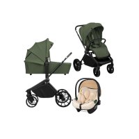 Carucior 3 in 1 Lionelo Mika Plus Bej cu Scoica Auto Certificata ADAC, Reversibil si Ventilatie 3D, Pana la 22 kg, Verde - 1