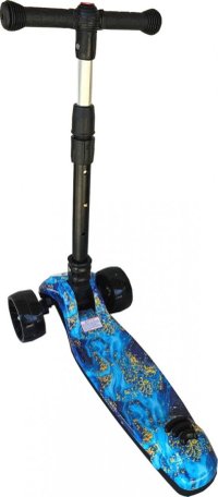 Trotineta pentru copii Novokids Mini Scooter 8150 Albastru cu roti luminoase din silicon, melodii si lumini, 3 roti, pliabila, maner reglabil pe inaltime, greutate suportata 50 kg - 2