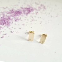 Cercei Minimalisti cu Diamante Naturale - Model Dreptunghiular - Aur Galben 14K - Inchizatoare Tip Surub - 1
