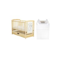 Set mobilier pentru copii BabyNeeds: Patut Timmi din lemn de pin si MDF, saltea cocos-burete-cocos 10 cm si comoda Waldi, Alb/Natur - 1
