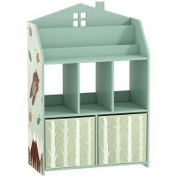 AIYAPLAY raft de depozitare pentru copii, design casuta cu ursulet verde | Aosom Romania - 1