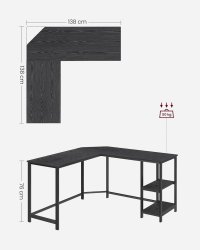 Birou, Vasagle, Negru, 138x138x76 cm - 4