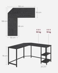 Birou, Vasagle, Negru, 138x138x76 cm - 3