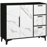 Dulap modern de depozitare cu efect marmura, cu 2 usi, 3 sertare din MDF si otel, Negru-alb HOMCOM | Aosom RO - 1