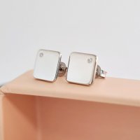 Cercei cu Diamante Naturale - Model Patrat cu Colturi Rotunjite - Aur Alb 14K - Inchizatoare Tip Surub - 1