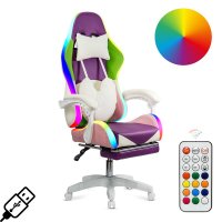 Scaun gaming OFF 298 mov si roz cu suport pentru picioare si iluminare LED RGB - 1
