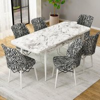 Set masa extensibila cu 6 scaune tapitate Homs ,masa m bej,zebra 250-30650,170 x 80 cm - 1