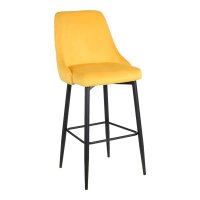 Scaun de bar Zedna, Pako World, Catifea Galben, Picioare negre, 52x57x111 cm - 1