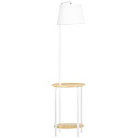 Lampa de Podea HOMCOM cu Rafturi si Măsuță Dublă din Bambus, Abajur Textil, Design Natural pentru Living sau Dormitor | Aosom Romania - 1