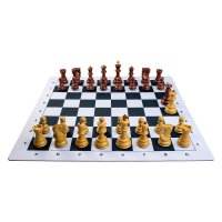 Combo set Zagreb: Set Piese sah Zagreb cu aspect de lemn  Tabla  Mousepad alb negru - 1