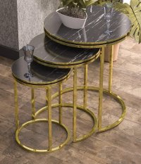 Set de Mese de Cafea Homs, Seria 440, 3 Piese, Negru si Gold - 1