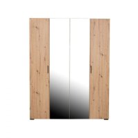 Dulap ECONO, oglinzi, 4 usi, 4 rafturi, bara de haine, stejar artisan, 160x50x206 cm - 1