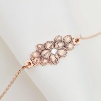 Bratara IMPREUNA - Floare sakura cu cristal Swarovski & lantisor - Argint 925 placat cu Aur Roz 18K - 1