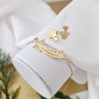 Set Bijuterii Sclipire Stelara - Cercei si Lantisor cu Stea Cazatoare - Argint 925 Placat cu Aur Galben 18K - 1