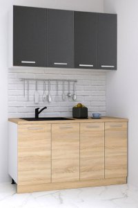 Set bucatarie GERMANIA 140 cm, 4 module, blat gros sonoma si antracit - 1