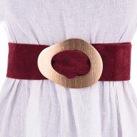 Curea bordo din piele intoarsa naturala, latime 8 cm, catarama aurie unica - 1