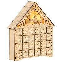 Calendar Advent din Lemn 24 Sertare Decoratiune de Craciun cu Nasterea Domnului Sculptata si Luminite, 26.6x6x30cm HOMCOM | Aosom RO - 1