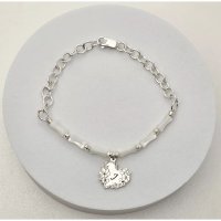 Bratara Buchet din Inima - Personalizat cu Initiala – Perle Bambus si Bilute – Argint 925 - 1