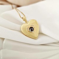 Medalion inima cu poze in interior - Blue Shimmer - Argint 925 placat cu Aur Galben 18K - Cristale Zirconia - 1