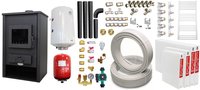 Pachet incalzire si apa calda pentru 3 camere Termosemineu pe lemne, brichete si carbune Fornello PADOVA E, 19.4 kW, 510x500x910 mm, boiler termoelectric 80l, teava, vas expansiune, pompa circulare, calorifere, kit evacuare si fitinguri - 1