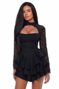 Rochie din Dantela cu Decolteu Adanc si Umeri Bufanti - 1