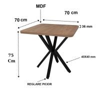Masa Homs pentru bucatarie, patrat, MDF texturat, culoare nuc, 70 x 70 x 74 cm - 1