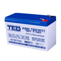 Acumulator AGM TED1271F1, 12 V, 7.1 Ah, terminal F1 - 1