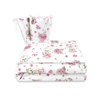 Lenjerie patut cu 3 piese, MimiNu, Pentru patut 120x60 cm, Cu protectie laterala, Din bumbac certificat Oeko Tex Standard 100, Design, Pink Ballerina - 1