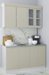 Set bucatarie SPACE 140 cm, 4 corpuri, blat termorezistent, fronturi MDF, crem - 1