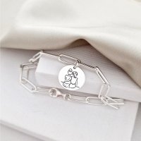 Bratara personalizata - Lant cu zale dreptunghiulare - Pandantive banut 2 surori/prietene - Argint 925 - 1