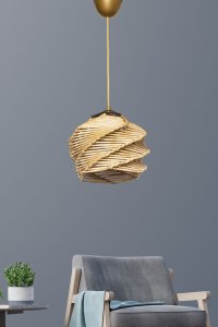 Lustra Primante Auriu 20x20x75 cm - Corp din Lemn cu Capac Imitatie de Bambus - 1