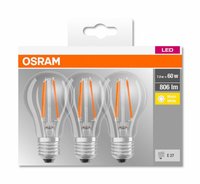 Set 3 becuri LED Osram Base Classic A E27, 7W, 806 lm, 2700K - 2