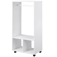 HOMCOM Dulap Cuier cu Bară de Aluminiu și 2 Rafturi Deschise, pentru Intrare sau Dormitor, 60x40x128 cm, Alb | Aosom Romania - 1