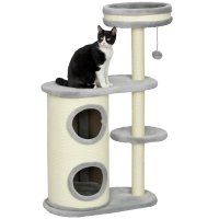 Copac de Zgariat PawHut pentru Pisici, Stalpi din Sfoara de Sisal, Plus Moale, Design Multifunctional, Jucarie cu Minge, Gri, 59x35x100 cm | Aosom Romania - 1