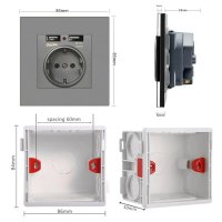 Priza de Perete cu 2 Porturi USB Techstar® TS-PC, 110-250V, 16A, Ignifuga, 86x86mm, Gri - 4