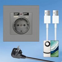 Priza de Perete cu 2 Porturi USB Techstar® TS-PC, 110-250V, 16A, Ignifuga, 86x86mm, Gri - 6