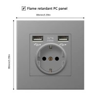 Priza de Perete cu 2 Porturi USB Techstar® TS-PC, 110-250V, 16A, Ignifuga, 86x86mm, Gri - 2