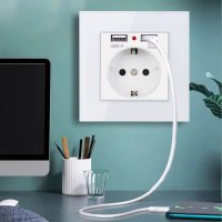 Priza de Perete cu 2 Porturi USB Techstar® TS-PC, 110-250V, 16A, Ignifuga, 86x86mm, Gri - 5