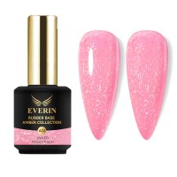 Rubber Base Everin Amber Collection 06 – Bază rubber Roz Neon cu Fulgi Irizați, HEMA &amp; TPO Free, 15ml - 1