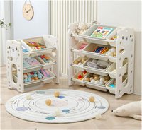 Organizator pentru copii Nichiduta Garden Blue Bear, cu rafturi deschise, pe 3 nivele, include 5 cutii mici si 2 cutii mari, dimensiune 66 x 33 x 66 cm - 5