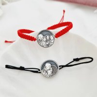 Set de bratari Chic Bijoux din argint 925, cu fotogravura relief Floare de nu ma uita si snur reglabil - 1