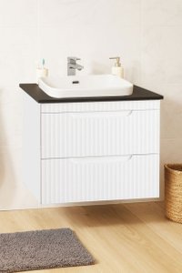 Baza front MDF cu Lavoar seria 633, suspendata, 60 cm, alb rustic - 1